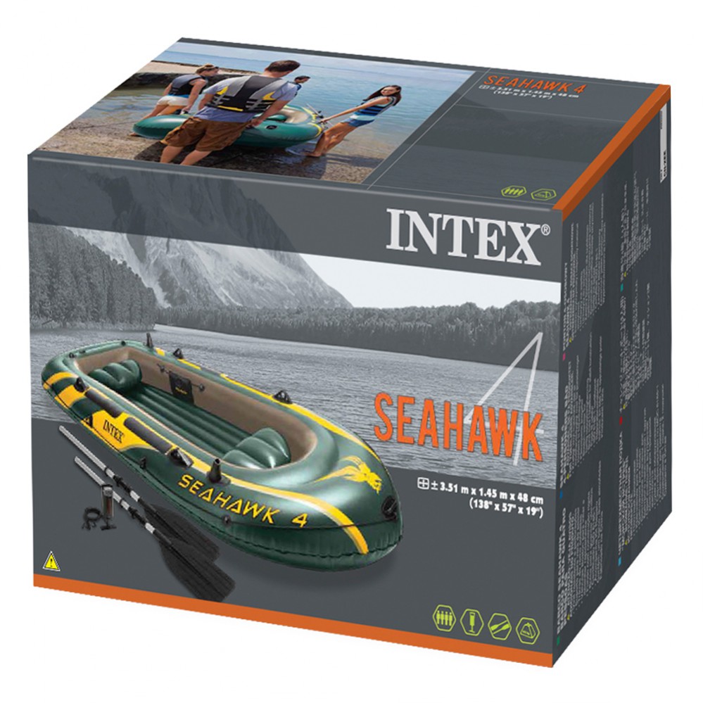 Barco Insuflável Intex Seahawk 4 & Remos - 351x145x48 Cm