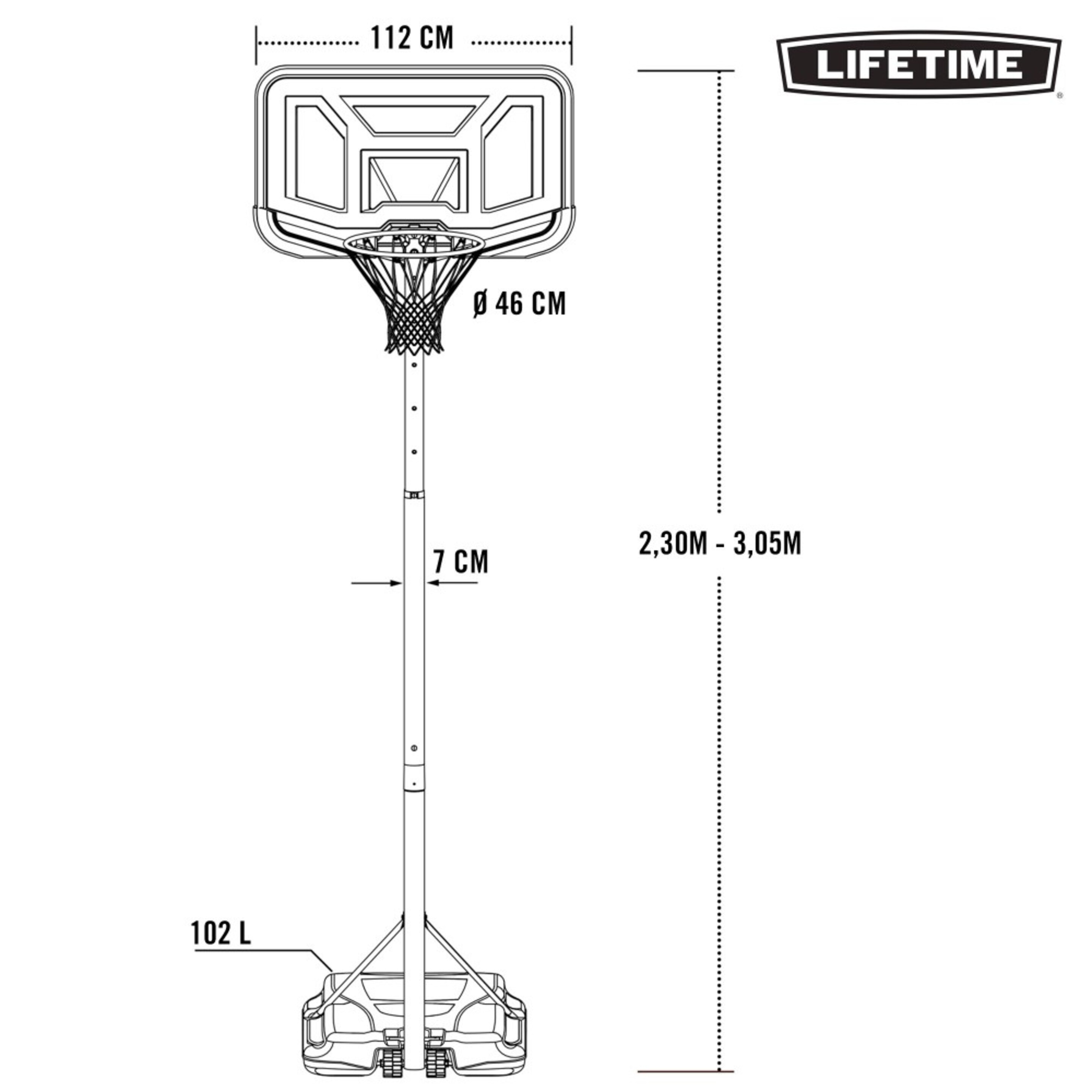 Canasta Baloncesto Ultrarresistente Lifetime Altura Regulable 230/305 Cm Uv100 - Negro  MKP