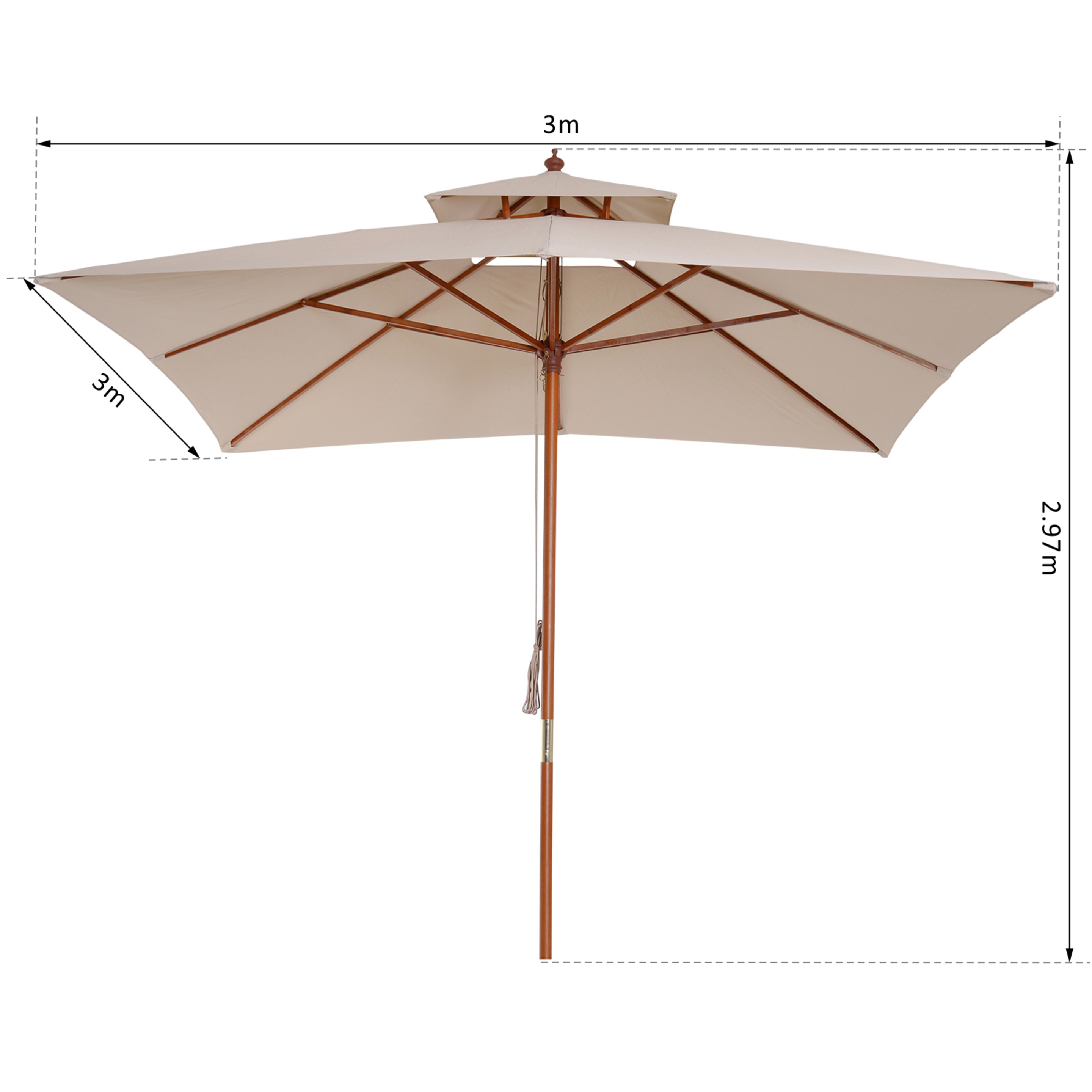 Outsunny® Sombrilla Parasol De Bambú Madera Para Jardín Playa O Camping Doble Techo Rectángulo