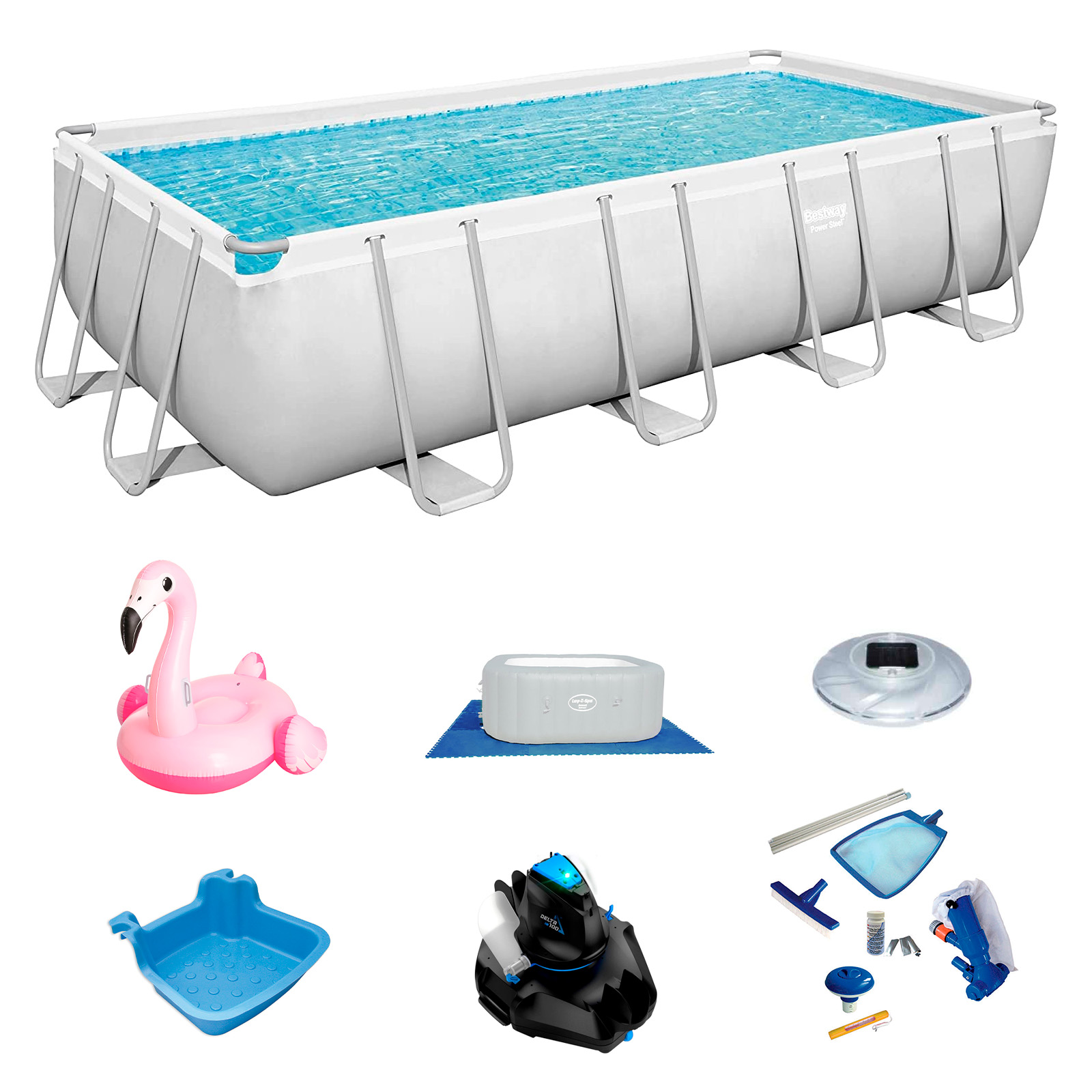 Pack Piscina Bestway Power Steel Rectangular 549x274x122 Cm Accesorios De Mantenimiento De Piscina