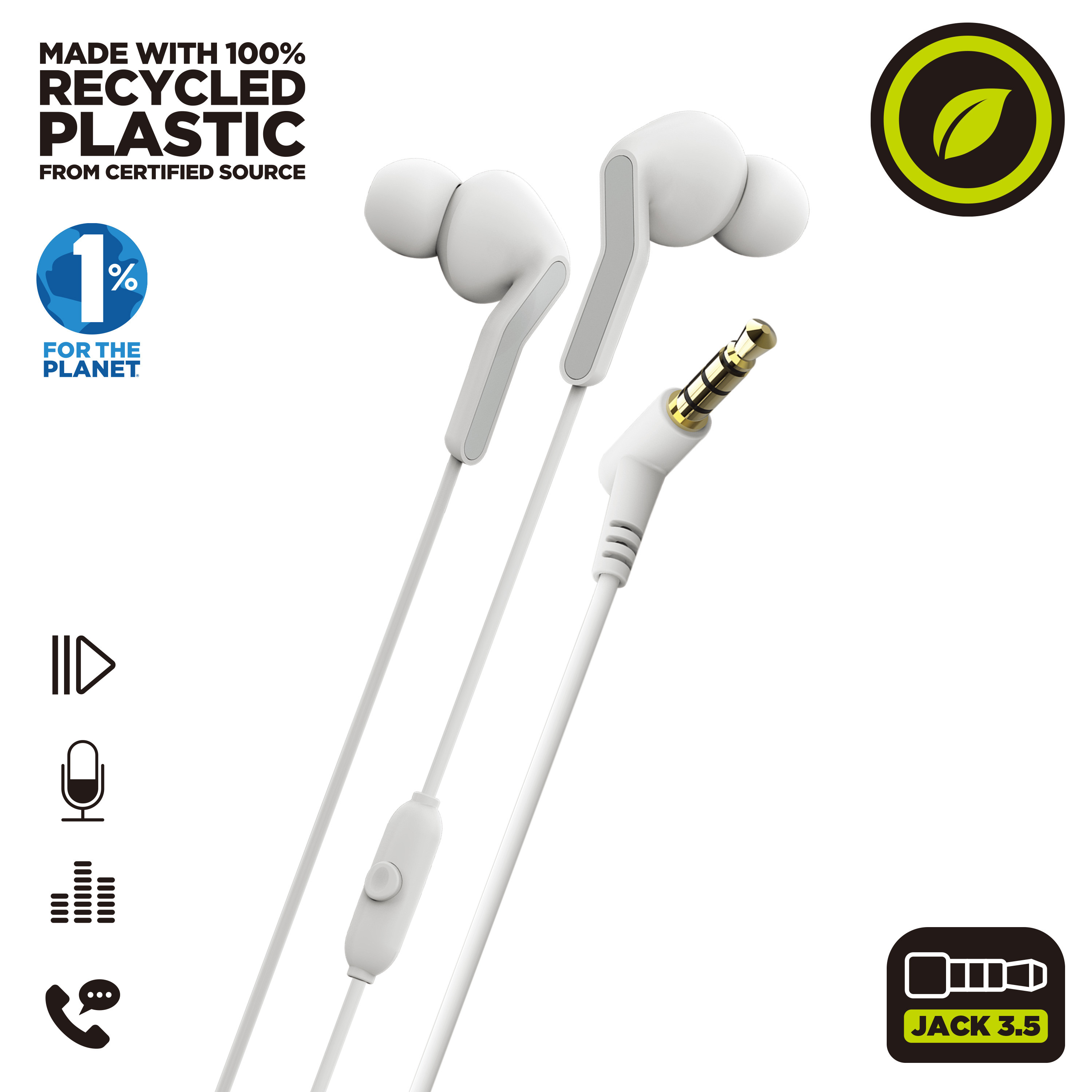 Auriculares Muvit For Change Estéreo E57 3.5mm Blancos - Blanco  MKP