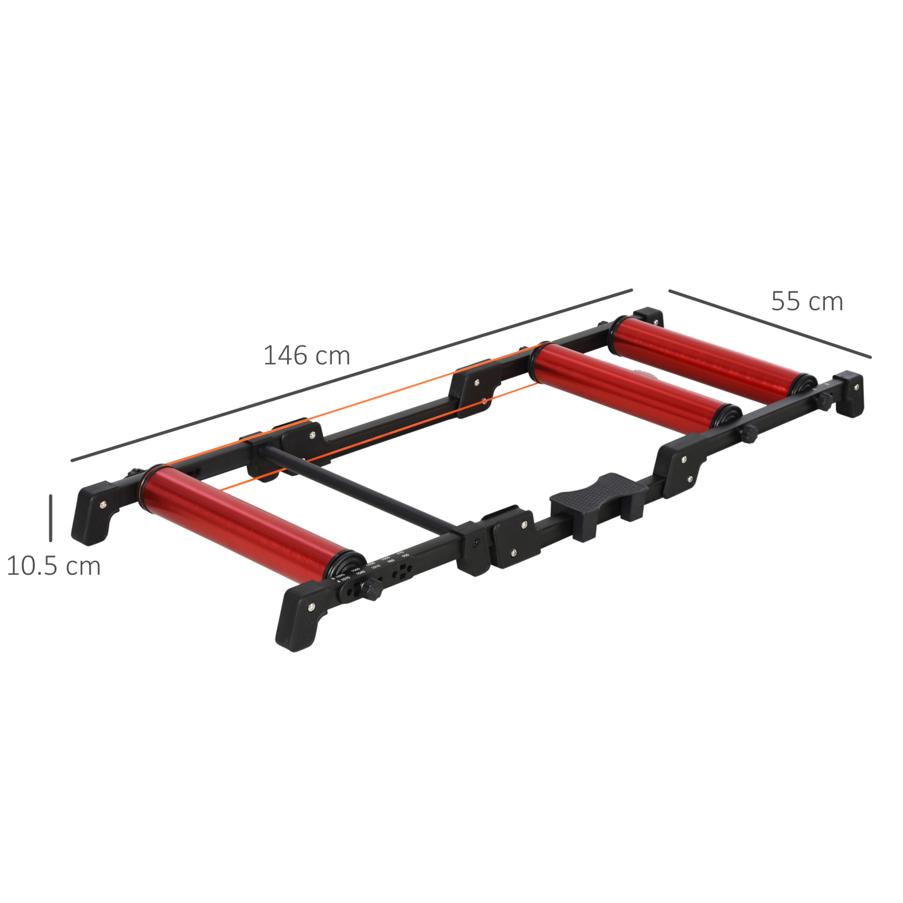 Homcom Rodillo De Entrenador De Bicicleta Plegable Ajustable 146x55x10,5cm Rojo Y Negro