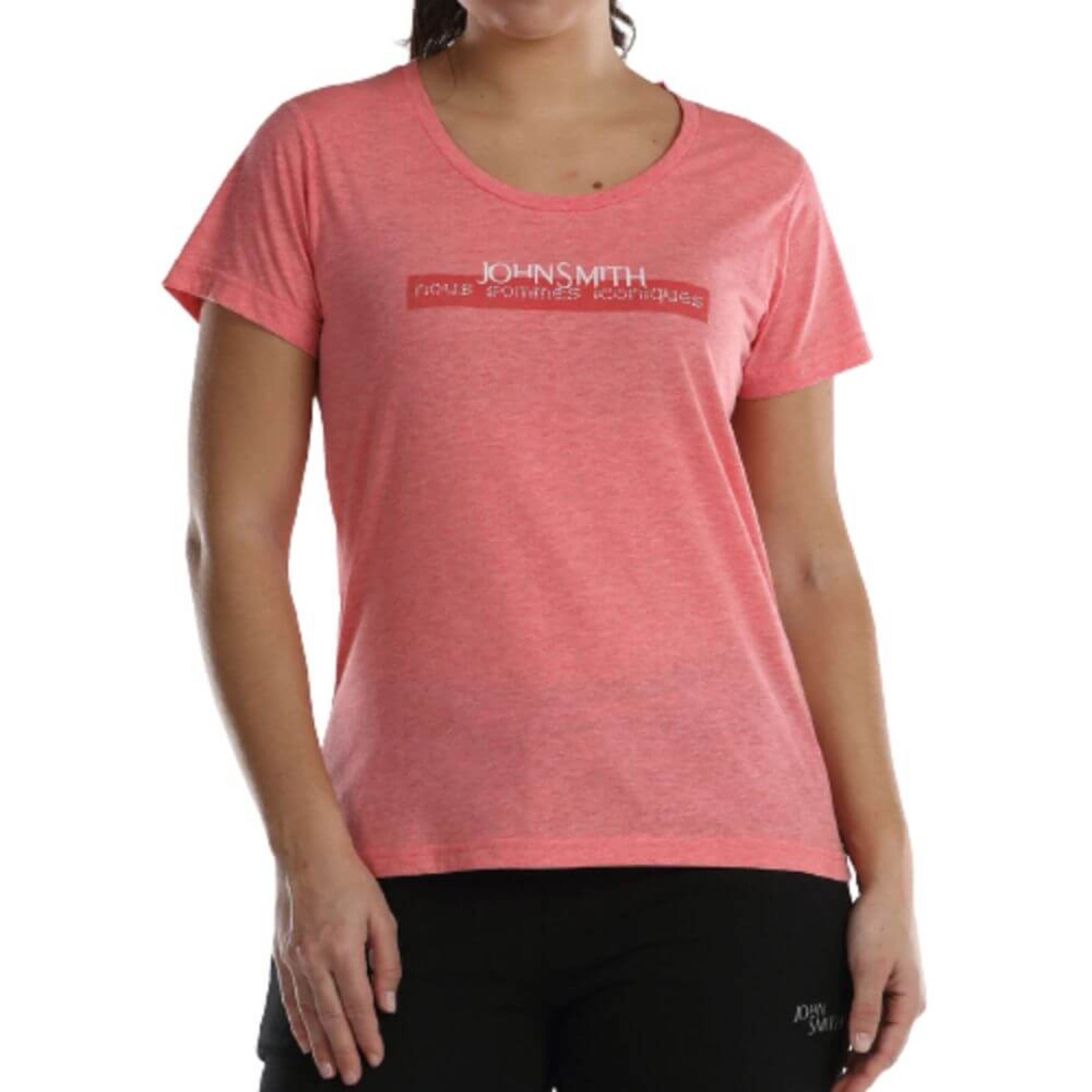 T-shirt De Ginástica E Pilates Decote Redondo Em Poliéster Mulher Neis. Coral