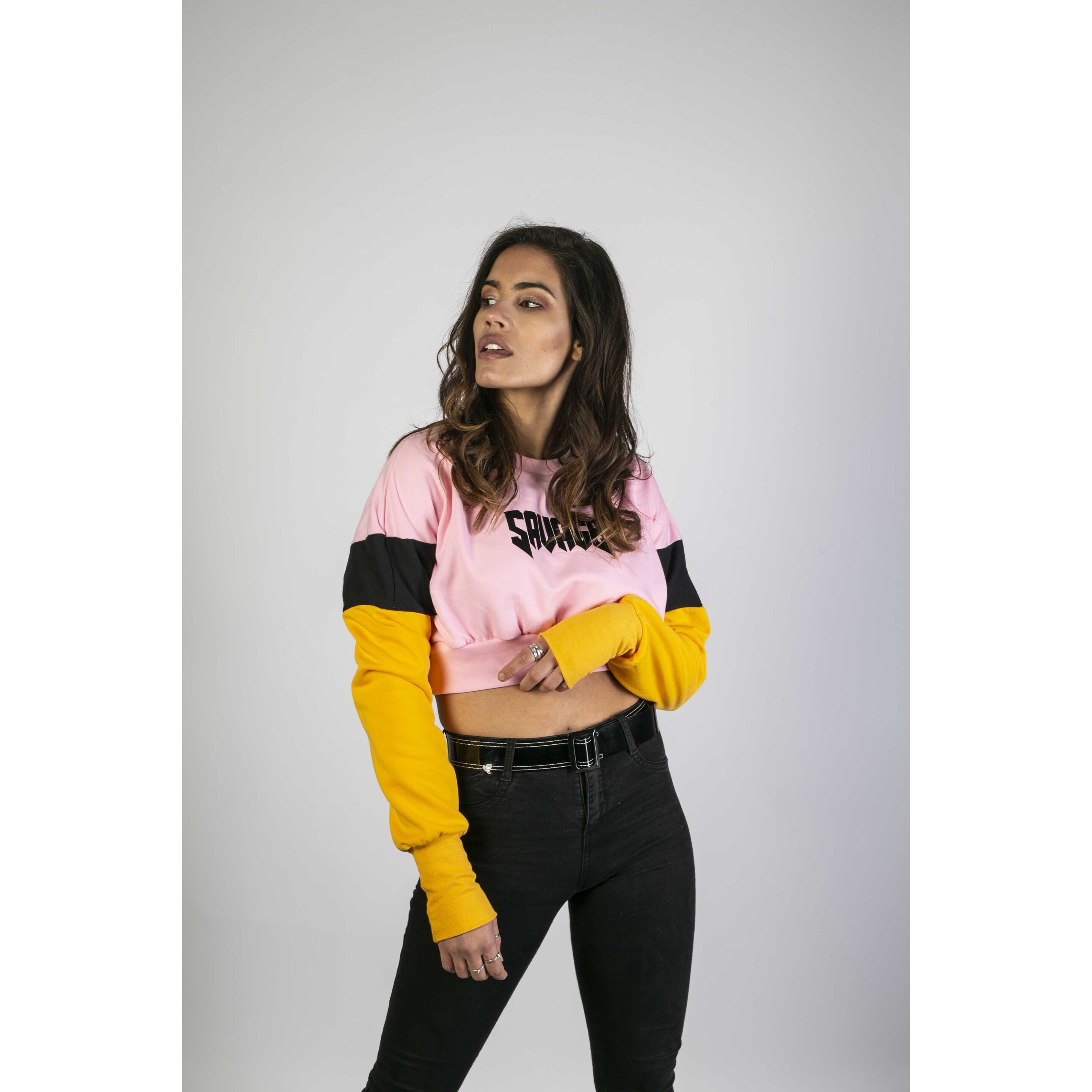 Sudadera Corta Tricolor Rosa