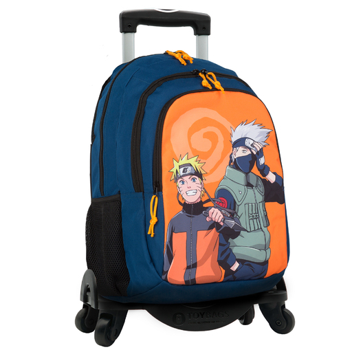 Mochila Escolar Naruto Doble Compartimiento + Carro Toybags 4 Ruedas  Giratorias 360º - Azul/Naranja - Mochila Naruto