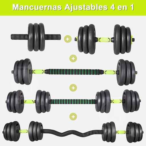 Set Mancuernas Y Barra Unibles 30kg Fitness Pesas Ajustables Overfit
