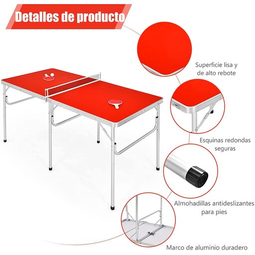 Mesa Ping Pong Plegable Tenis De Mesa Con Red Costway - Rojo