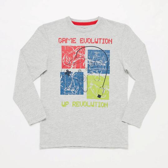 Camiseta Manga Larga UP STAMPS Estampada Gris Claro Niño (10-16)