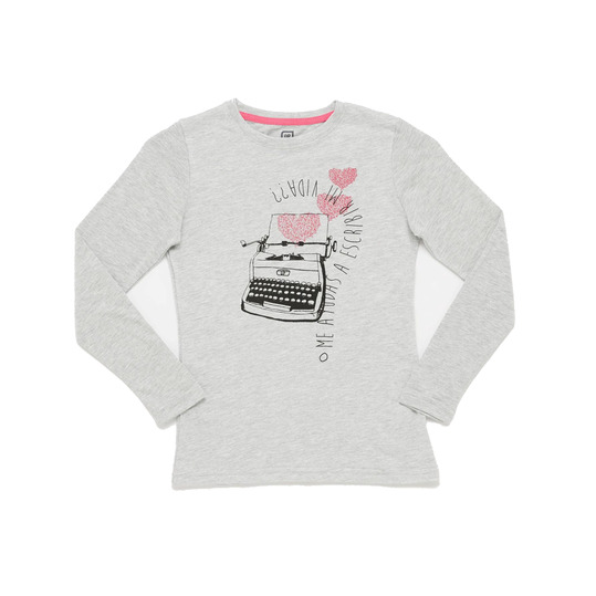 Camiseta Manga Larga UP STAMPS Gris Niña (10-16)