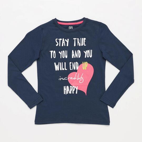 Camiseta Manga Larga UP STAMPS Corazón Marino Niña (10-16)