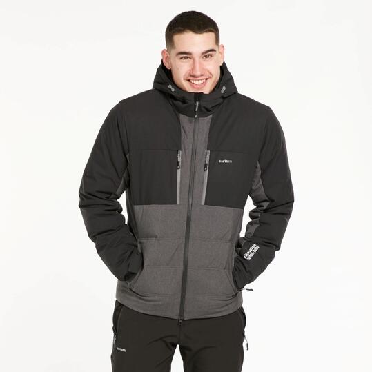 Chaqueta Acolchada BORIKEN Capucha Gris Negro Hombre
