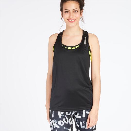 Camiseta Tirantes Running Reebok Negra Mujer