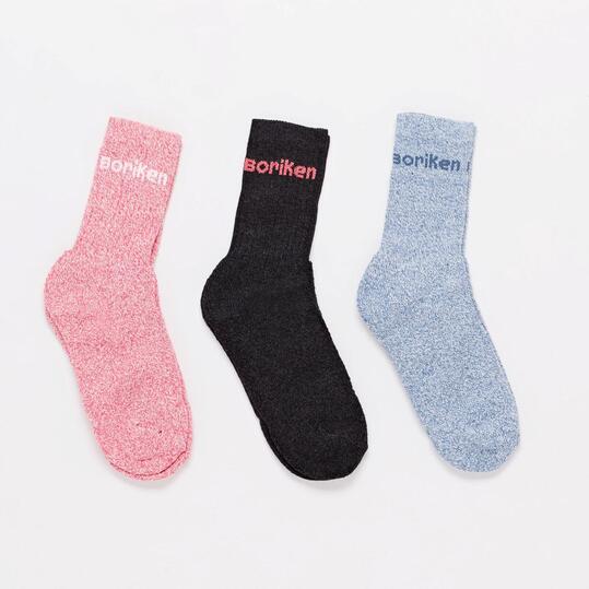 Pack 3 Calcetines Montaña BORIKEN SHERPA 200 Negro Celeste Mujer