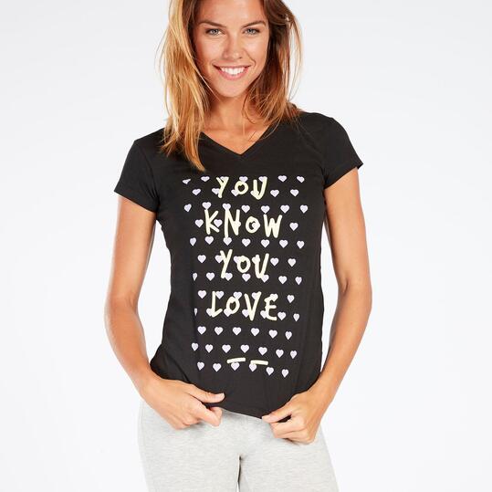 Camiseta Negra Pico Up Stamps Mujer