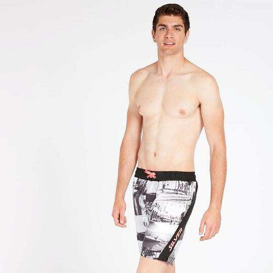 Bañador Bermuda Negro Gris Hombre Silver Venice
