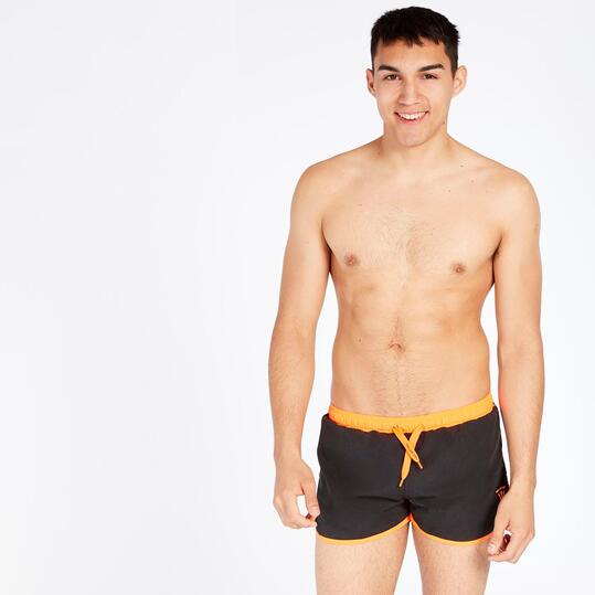 Bañador Corto Negro Naranja Hombre Silver
