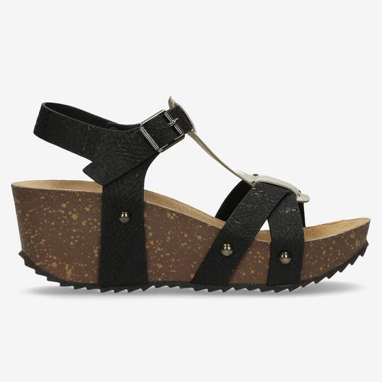 Sandalias Cuña Mujer Nicoboco Negro Dorado