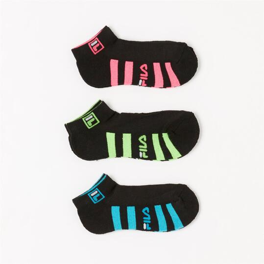 FILA Pack 3 Calcetines Invisibles Negro Niña