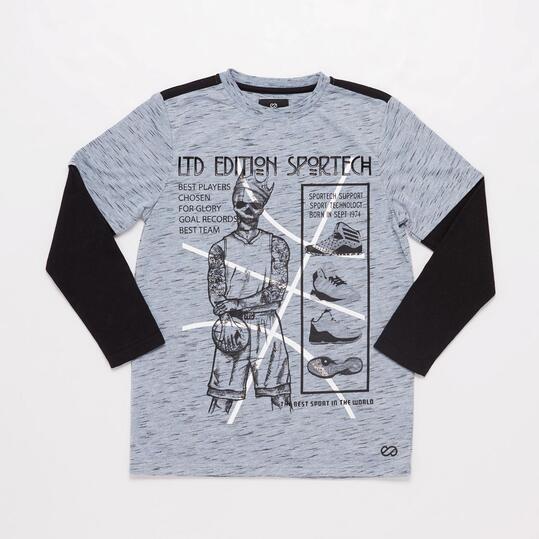 Camiseta Doble Manga Gris Junior Silver Sportech