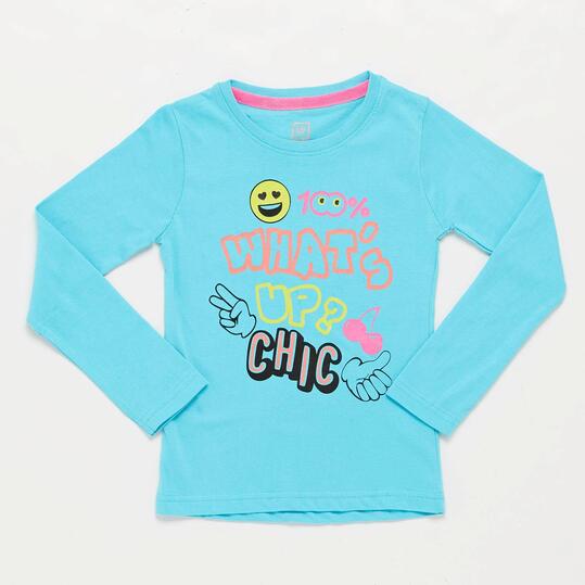 Camiseta Manga Larga Azul Niña Up Stamps