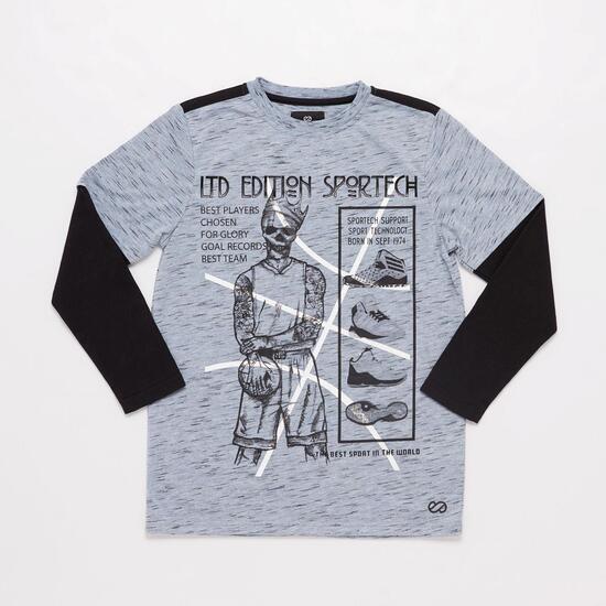 Camiseta Doble Manga Gris Junior Silver Sportech
