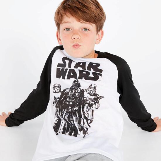 Camiseta Star Wars Blanca Negra Niño (10-16)