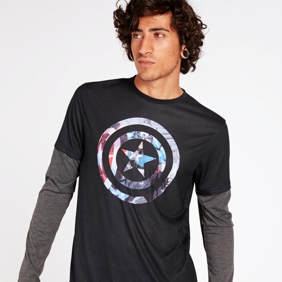 Camiseta Capitán América Negra Gris Hombre