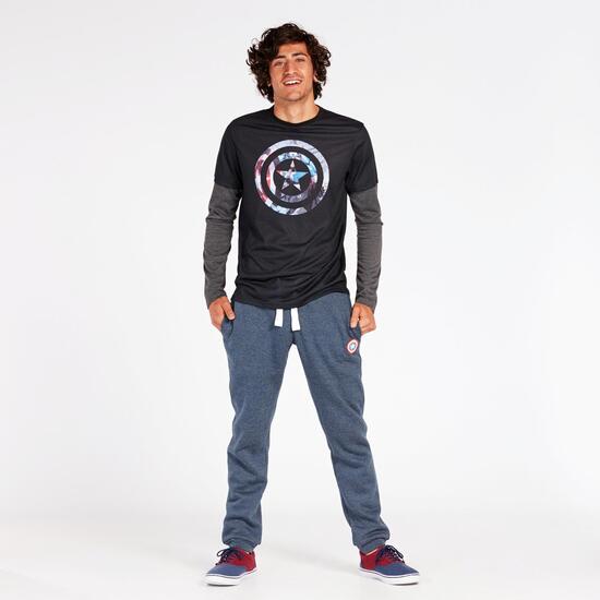 Camiseta Capitán América Negra Gris Hombre
