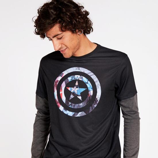 Camiseta Capitán América Negra Gris Hombre