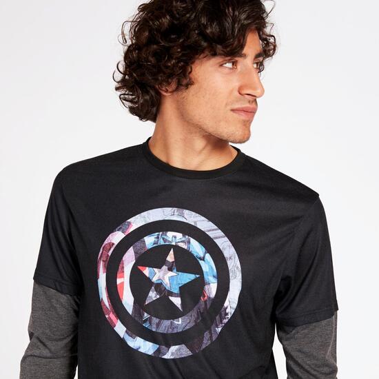 Camiseta Capitán América Negra Gris Hombre
