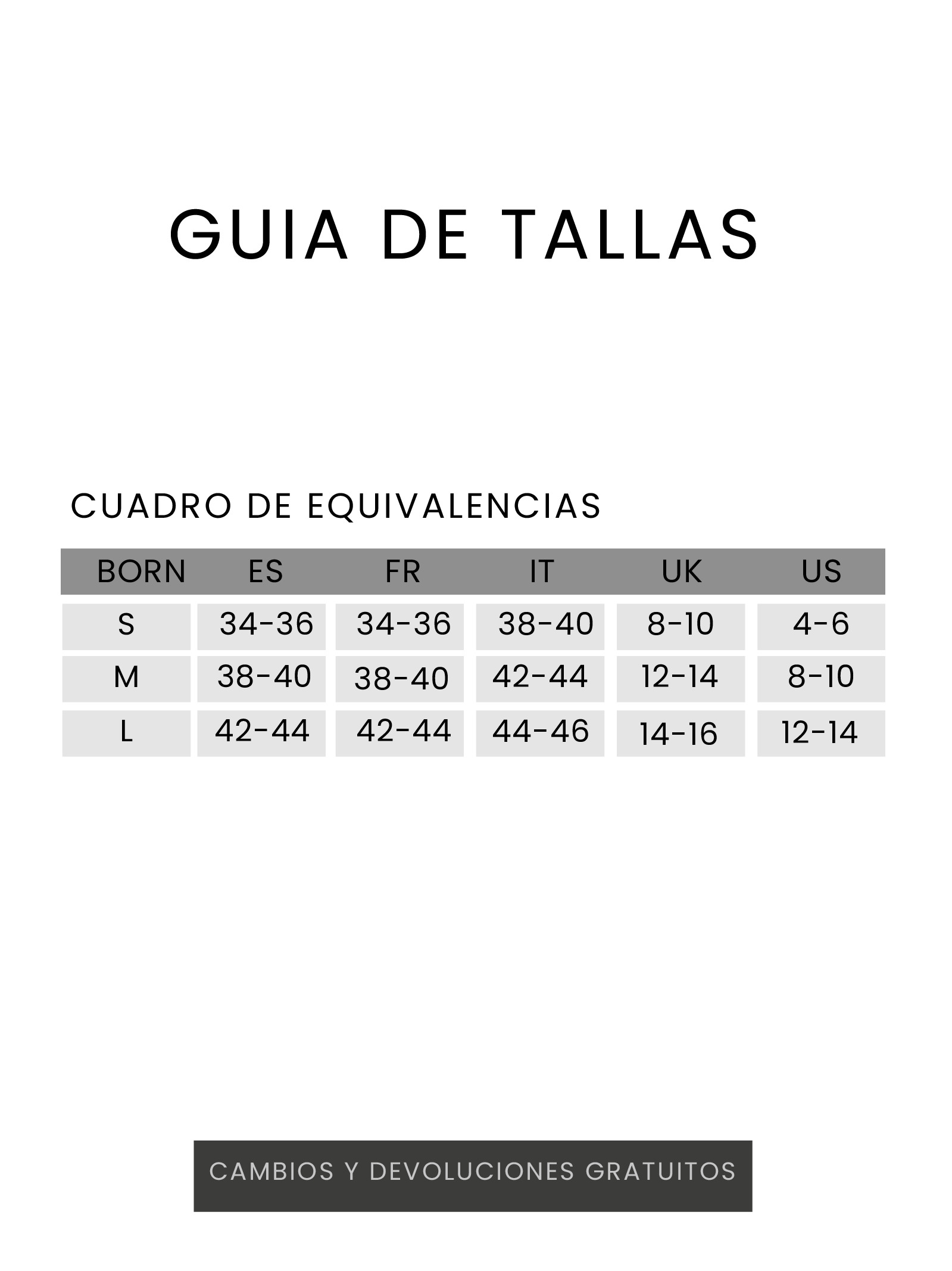 Guía de tallas Guía de tallas