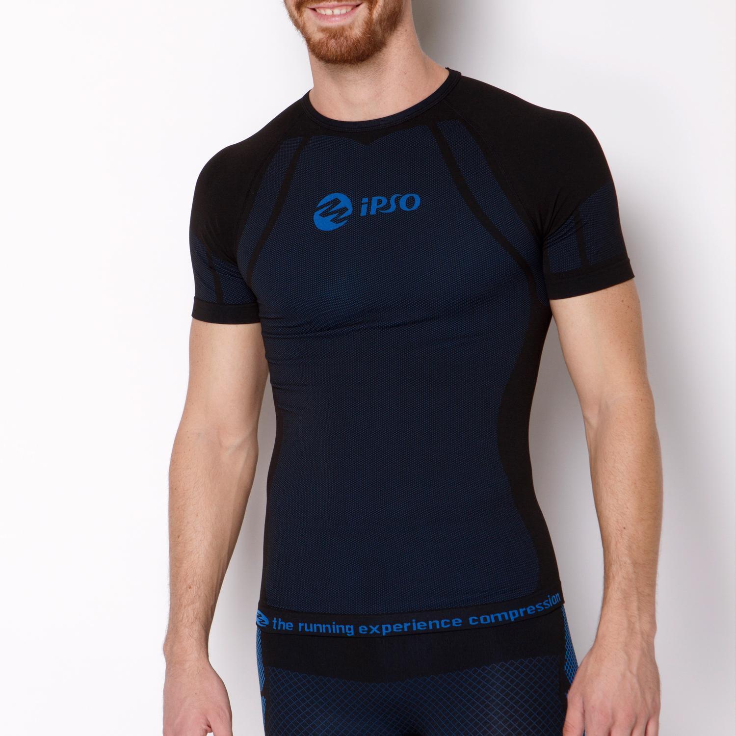 Camiseta Compresión Ipso - Negra Azul - Camiseta Interior talla S