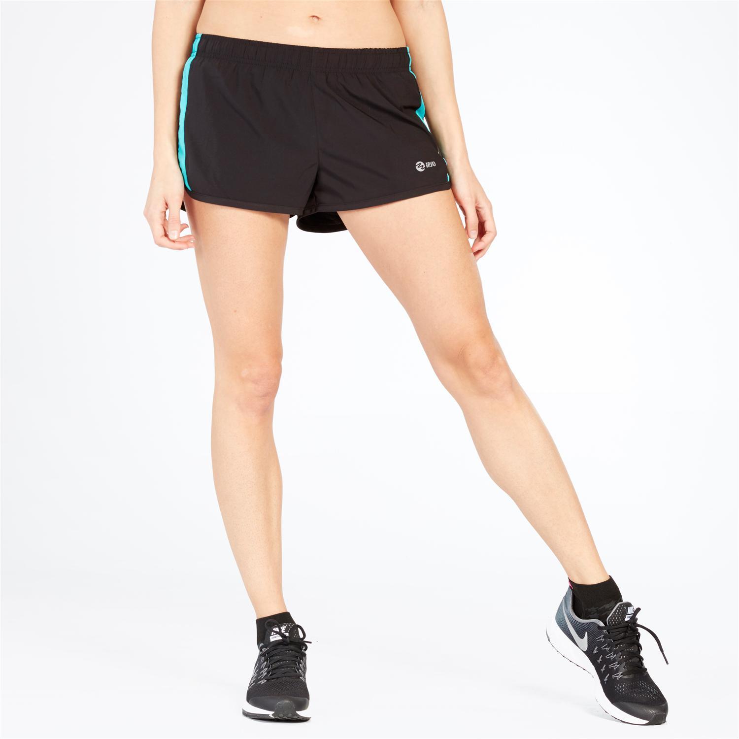 Pantalón Corto Running Negro Turquesa Mujer Ipso Combi talla XS