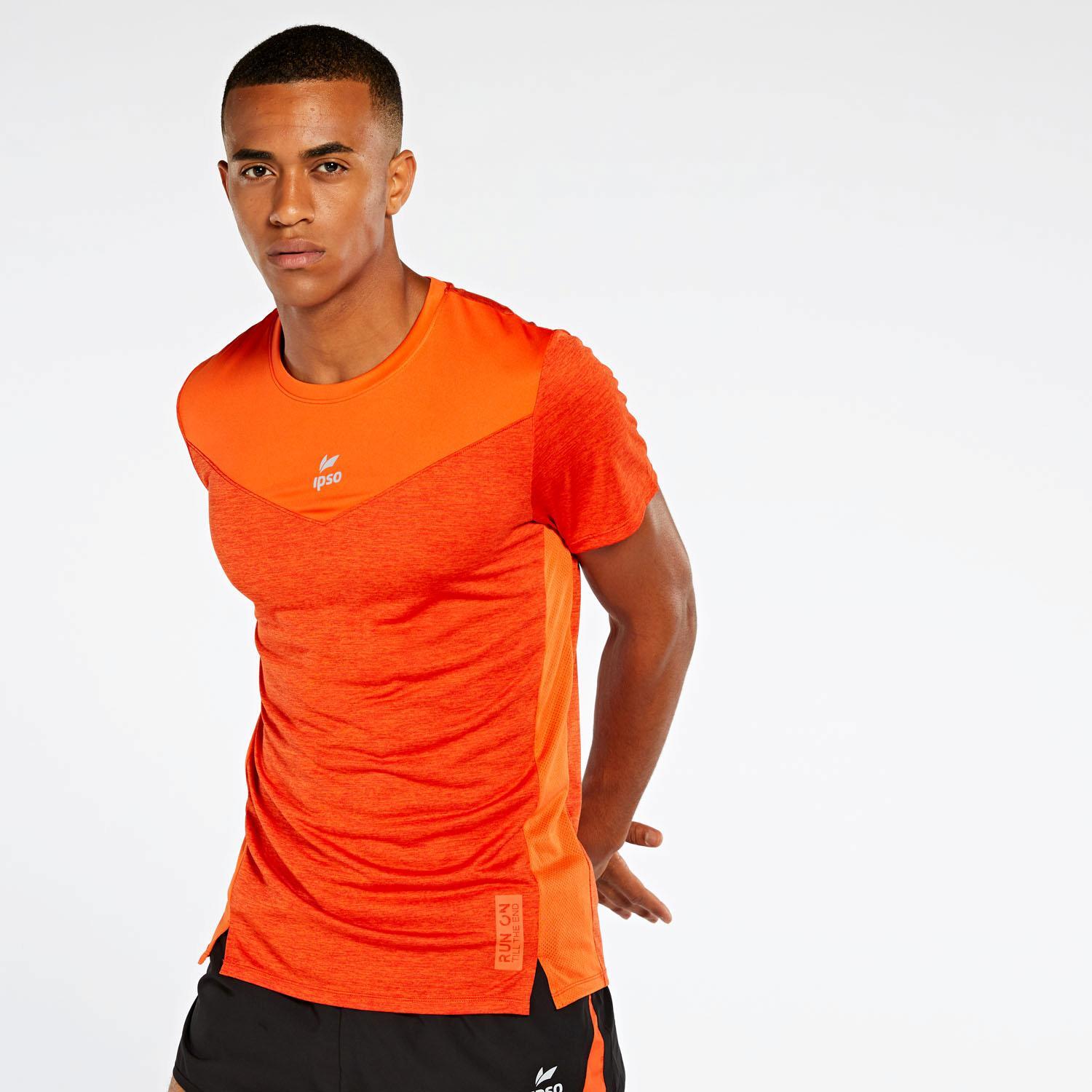 Camiseta Running Ipso Combi 2 - Naranja - Camiseta Manga Larga Hombre talla S