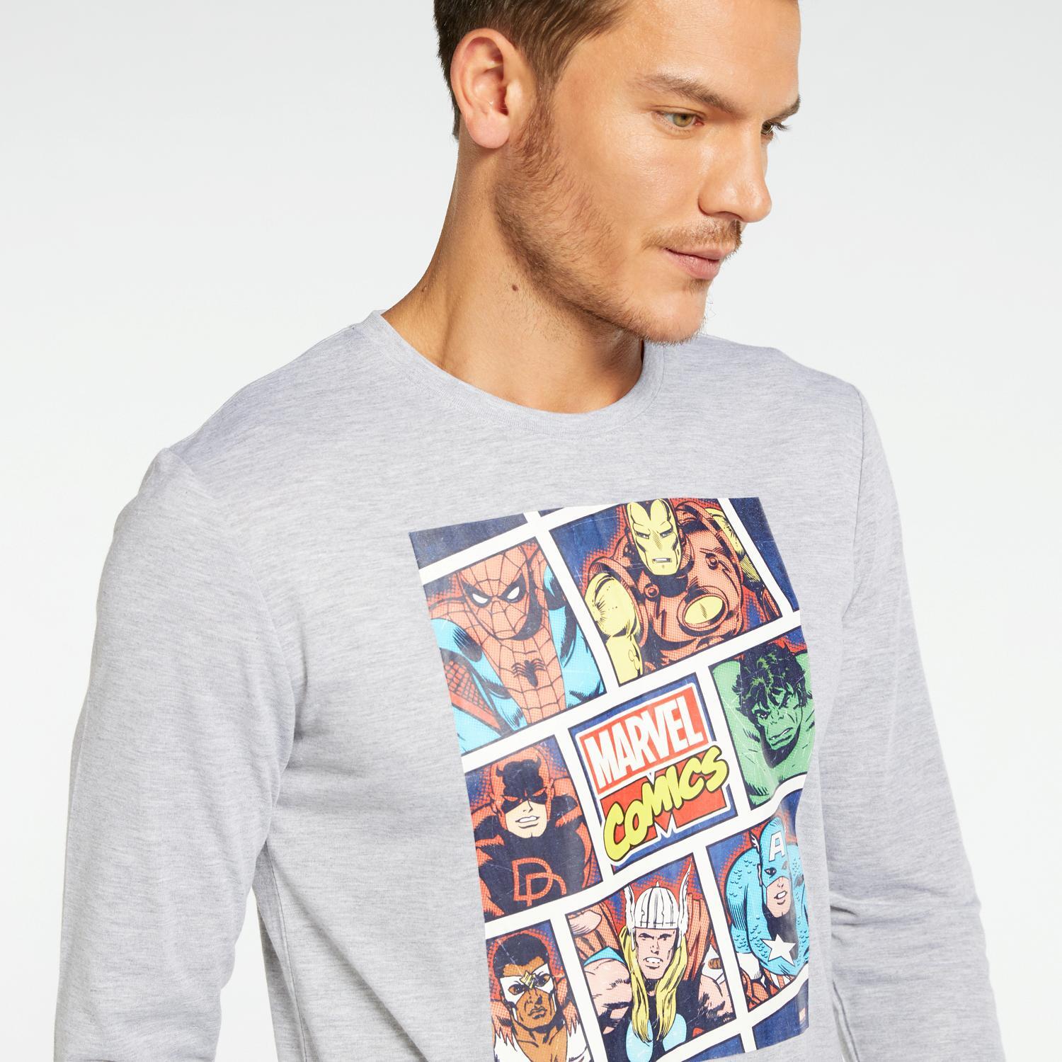 Camiseta Marvel - Gris - Camiseta Manga Larga Hombre Marvel talla S