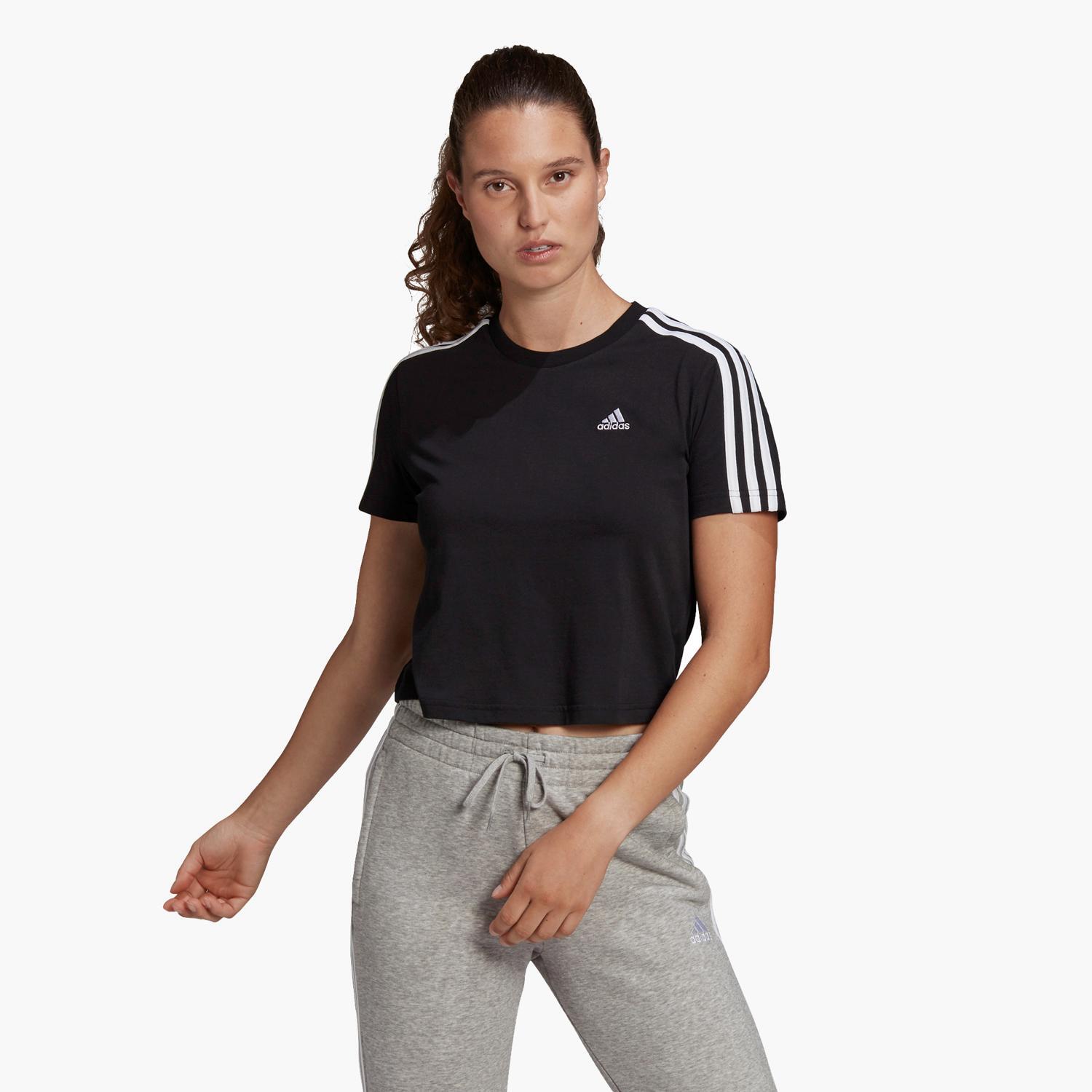 adidas 3 Stripes - Noir - T-shirt cropped femme sports taille S