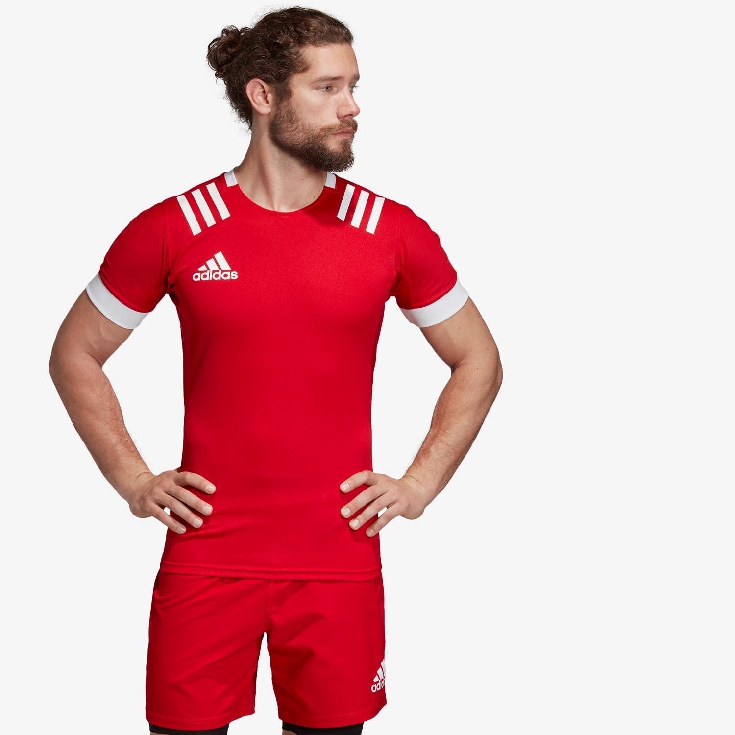 adidas 3 Stripes - Rouge - Maillot Rugby Homme sports taille S