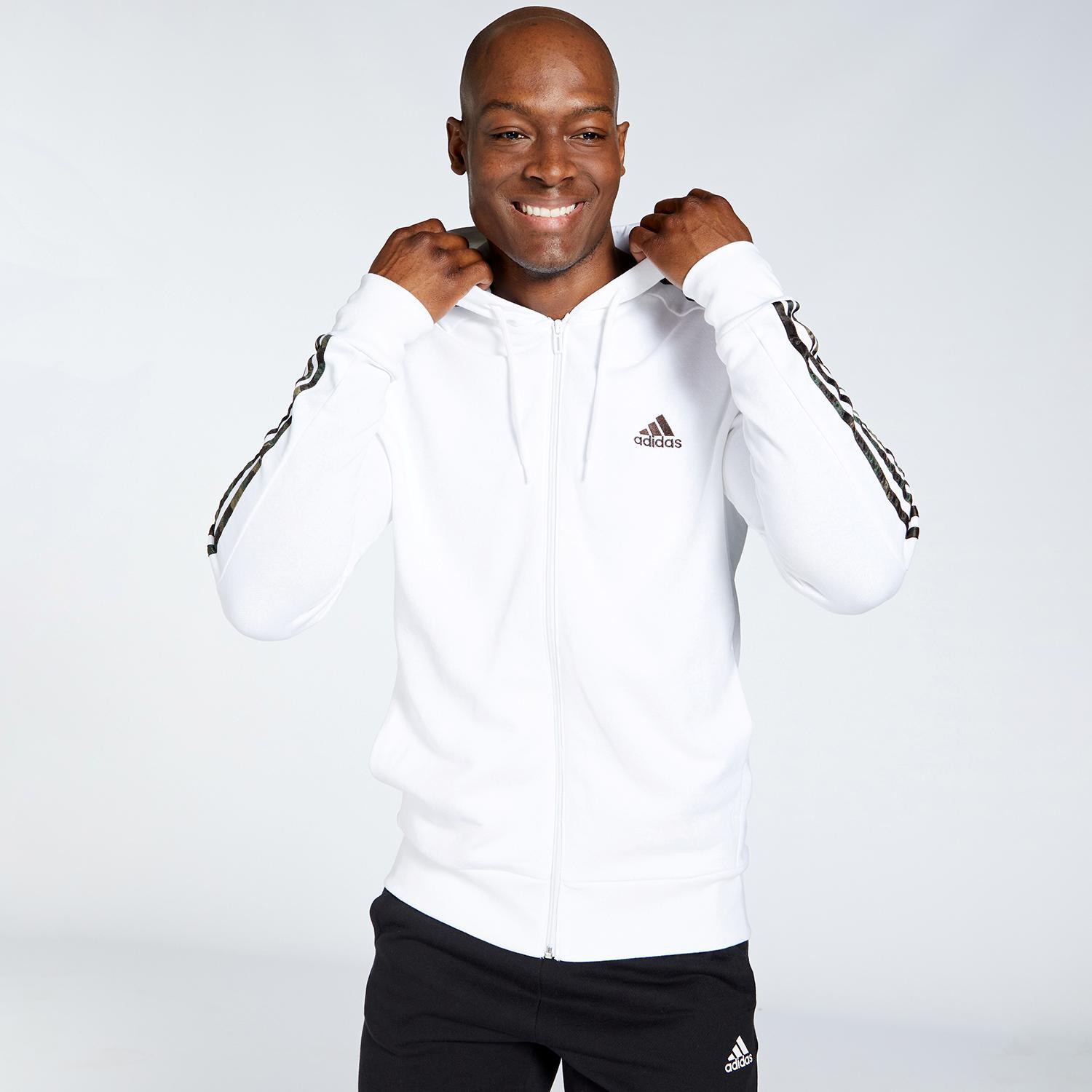 adidas 3 Stripes - Blanco - Sudadera Capucha Hombre