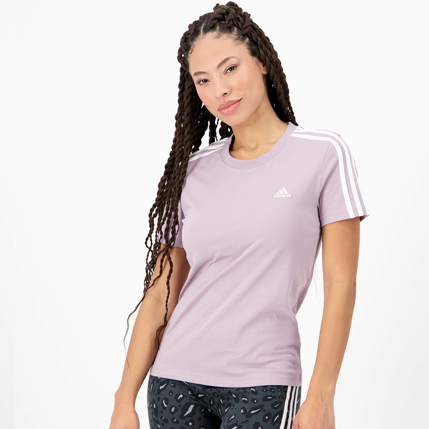 adidas 3 Stripes - Morado - Camiseta Mujer talla L