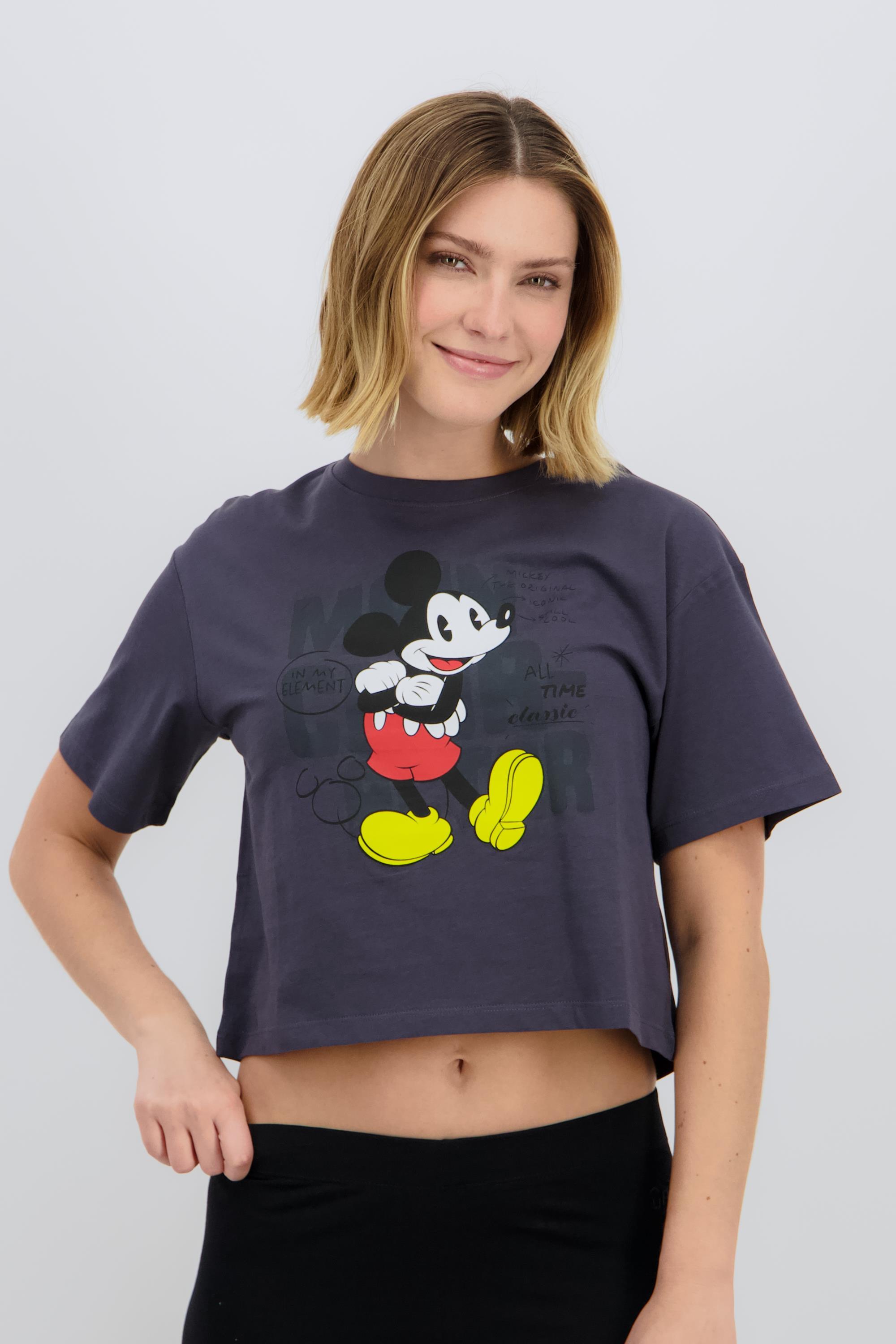 Camiseta Mickey - Gris - Camiseta Crop Mujer Disney talla