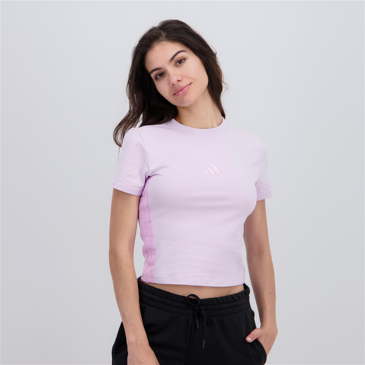 adidas 3S - Malva - Camiseta Manga Corta Mujer talla M