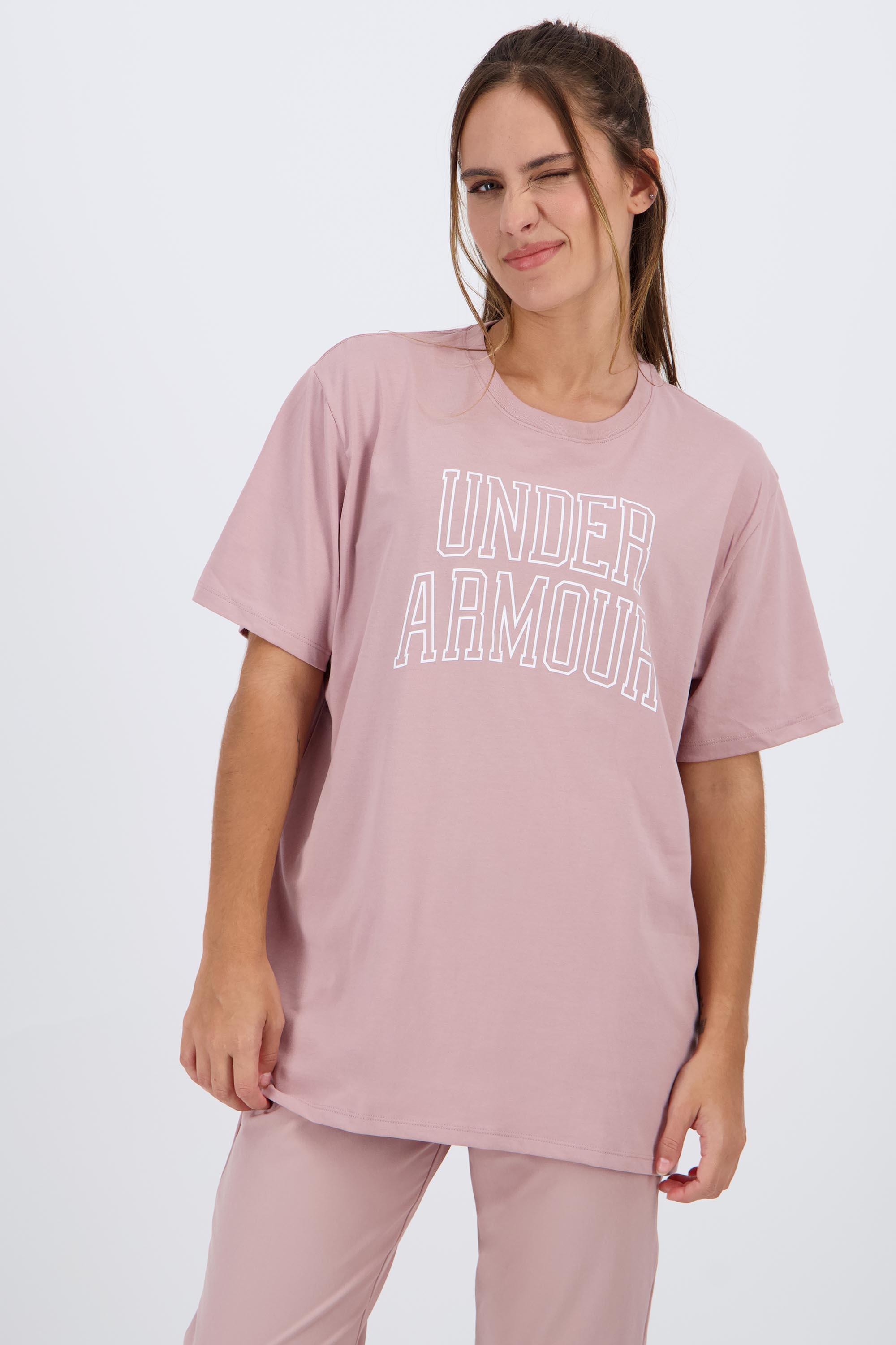 Camiseta Oversize Under Armour - Rosa - Camiseta Mujer talla L
