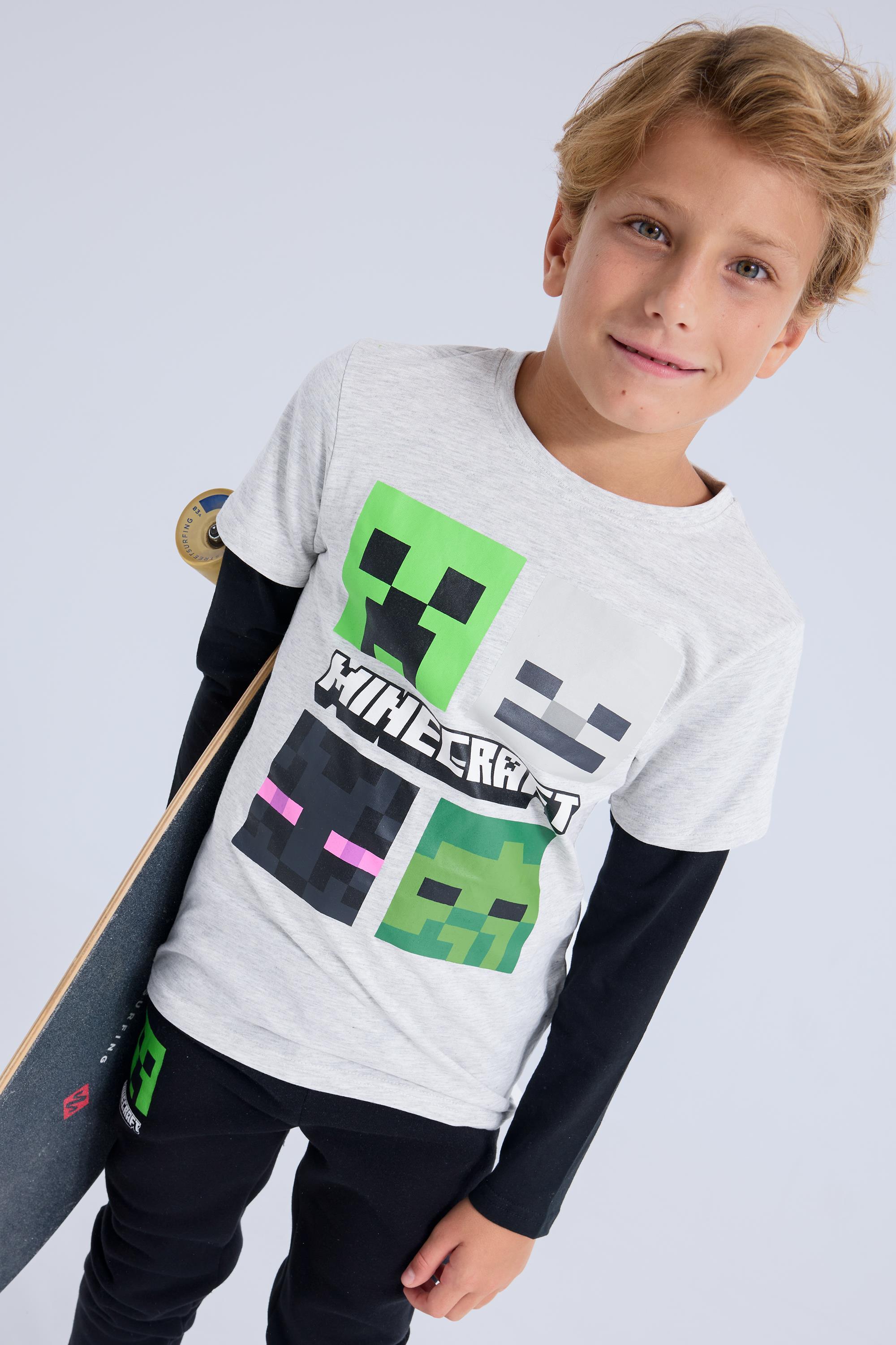 Camiseta Minecraft - Blanco - Manga Larga Niño